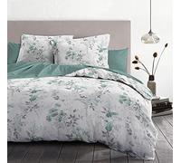 Home Passion | Parure di lenzuola - 4 pezzi, 100% cotone, 57 fili, 2 persone, 240 x 300 cm, pompadour bianco e verde