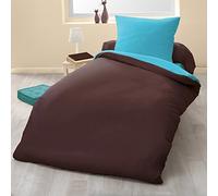 Home Passione 60020 Pack di 2 Parure Copripiumino singolo 57 fili cotone cioccolato/turchese 135 x 200 cm