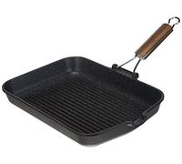 H&H Bistecchiera antiaderente in pietra con manico pieghevole 36x24 cm, nero