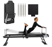 Home Pilates Reformer - Attrezzatura Pieghevole per Esercizi di Yoga in Palestra, Allenamento Sportivo Indoor con Pesi Regolabili e Resistenza moderata per Tutti i Livelli, Nero,Nero