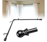 HOME RIGHT Bastone per tenda angolare in acciaio inox nero, 150-170 cm, telescopico da 2,5 cm, a forma di L, per finestre, soggiorno, camera da letto, sala da pranzo