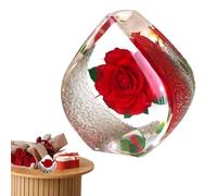 Home Rose vere conservate in resina trasparente, statuette artistiche in resina | souvenir per sempre con rose vere, decorazione sicura e da scrivania per casa, camera da letto, soggiorno, elegante
