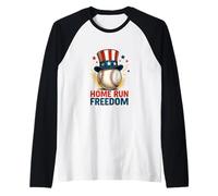 Home Run libertà Patriottica Baseball Art Maglia con Maniche Raglan