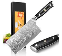 Home Safety Coltello Damasco Coltello da Carne - Mannaia Cinese Damasco 17,5 cm Lama in 67 Strati di Acciaio Damasco con Manico in G10 - Affilato e Bilanciato