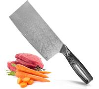 Home Safety Mannaia di Damasco - Coltello da Cucina - Coltello Cinese Circa 18 cm Coltello da Chef - Coltello da Carne Professionale in Vero Acciaio di Damasco, Manico in Legno Pakka