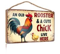 Home Sign For Front Porch An Old Rooster & A Cute Chick Live Here. Decore For Room Bathroom Wood Sign (23 x 35 cm)