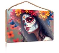 Home Sign for Front Porch Day of the Dead: A Floral Tribute Cartello in legno grande Home Sign Indie Room Decor (23 x 35 cm)