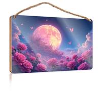 Home Sign for Front Porch Magical Night with Full Moon and Pink Roses Cartello in legno grande per la casa Indie Room Decor (15 x 28 cm)