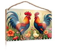 Home Sign for Front Porch Two Galli and Two Chicks in A Garden Cartello in legno grande cartello per casa indie decorazione per la stanza (20 x 30 cm)