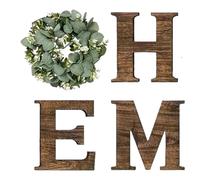 Home Sign Wall Decor - Cartello in legno per la casa - Decorazione artistica rustica con ghirlanda di eucalipto artificiale per cucina, ingresso, appartamento di nozze, inaugurazione della casa e