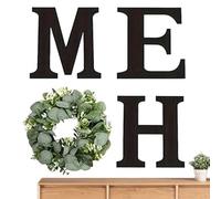 Home Sign - Wooden Home Letter Sign - Decor Accent With Artificial Eucalyptus Wreath Decorative Accessories For Living Room Kitchen Apartment Housewarming Wedding Holiday Party