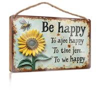 Home Signs For Front Porch Be Happy: A Vibrant Sunflower and Bee Sign Wooded Funny Wooden Signs Hanging Decor Wood (20 x 30 cm)