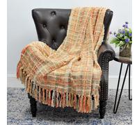 Home Soft Things Coperta da divano in ciniglia multicolore, arancione bruciato, 50"""" x 60'', morbida, calda e accogliente, coperta scozzese con n