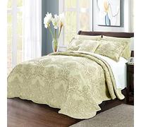 Home Soft Things Serenta Damasco 4 pezzi Copriletto Set Oversize Queen (279,4 x 304,8 cm), Verde Chiaro