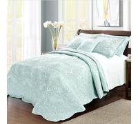 Home Soft Things Serenta Damask 4 pezzi Copriletto Set Oversize Queen (279,4 x 304,8 cm), Blu