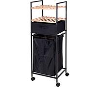 Home @ Styling Collection Carrello da Bagno con Ripiani e Borsa per Lavanderia, 2 in 1, Bambù