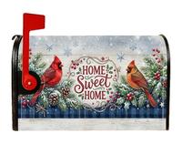 Home Sweet Cardinal Winter - Coperture magnetiche per cassetta postale, 53 | Stile rustico, copertura per cassetta postale, plaid a quadri di bufalo blu navy, rami di pino spolverati di neve