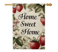 Home Sweet Home - Bandiera da giardino vintage con fragola, decorazione floreale per esterni, striscione in iuta su entrambi i lati, per primavera ed estate, decorazione per prato, 71 x 101 cm