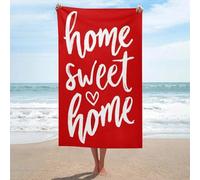 Home Sweet Home on Red - Telo mare per San Valentino, in microfibra, senza sabbia, grande, multiuso, assorbente, per bagno e piscina, 130 x 80 cm