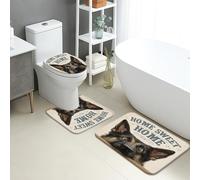Home Sweet Home - Set di 3 tappetini da bagno con motivo di cane carino, assorbente, antiscivolo, a forma di U, lavabile, in flanella ad asciugatura rapida