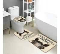 Home Sweet Home, set di 3 tappetini da bagno con stampa rustica con cavalli e scritta "Home Sweet Home", tappeti da bagno antiscivolo a forma di U, lavabili, in flanella ad asciugatura rapida