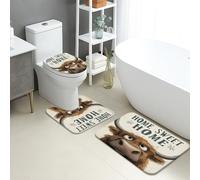 Home Sweet Home - Set di 3 tappetini da bagno con stampa rustica di animali, assorbente, antiscivolo, a forma di U, lavabile, accogliente, in flanella ad asciugatura rapida