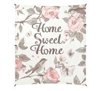 Home Sweet Home William Morris Style Flower Bird Peach Beach Canopy UPF50 Easy Setup Large Sun Shelter con pali robusti, sacchi di sabbia e pala per cortile e campeggio