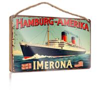 Home Targhette per portico anteriore Hamburg-Amerika Line'S Majestic Ss Immera Sailing across the Ocea, cartello in legno divertente da appendere in legno (20 x 30 cm)