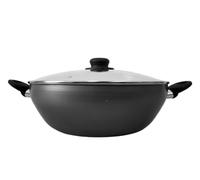 Home Theory Wok in alluminio, 32 cm, antiaderente, con coperchio, grande, per cucina asiatica e indiana, con doppio manico, non tossico, con coperchio, prodotto nel Regno Unito