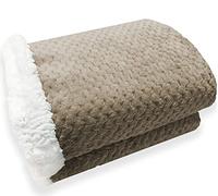 Home Tresor Coperta Plaid in Pile Sherpa Invernale Calda, Morbida con Doppio Strato Agnellato, Coperta Flanellata in Microfibra, 440 gr/mq (Beige, Plaid cm.127x152)