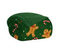 Home Tresor Coperta Plaid Pile Invernale Divano Singola Matrimoniale Morbida Calda Copertina Confortevole Finta Pelliccia Pelosa Sherpa Doppio Lato Flanella - Omino Verde, 150x200 cm