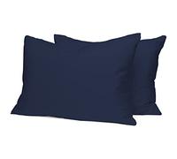 Home Tresor - Coppia Federe per Guanciali Letto con 3 Bottoni Clic Clac, Misura cm. 52x82, Made in Italy, 100% Puro Cotone, 57 fili cm^2, Tinta Unita BLU NOTTE