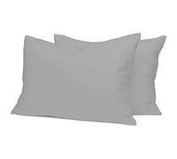 Home Tresor - Coppia Federe per Guanciali Letto con 3 Bottoni Clic Clac, Misura cm. 52x82, Made in Italy, 100% Puro Cotone, 57 fili cm^2, Tinta Unita GRIGIO