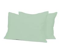 Home Tresor - Coppia Federe per Guanciali Letto con 3 Bottoni Clic Clac, Misura cm. 52x82, Made in Italy, 100% Puro Cotone, 57 fili cm^2, Tinta Unita VERDE ACQUA