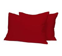 Home Tresor - Coppia Federe per Guanciali Letto con 3 Bottoni Clic Clac, Misura cm. 52x82, Made in Italy, 100% Puro Cotone, 57 fili cm^2, Tinta Unita BORDEAUX