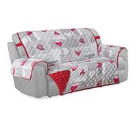 Home Tresor Copridivano 3 Posti | Double Face: Fronte Fantasia Cuori Retro Tinta Unita Rosso | Elastico per Fissaggio | Protezione da Animali Domestici