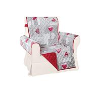 Home Tresor Copripoltrona 1 Posto| Double Face: Fronte Fantasia Cuori Retro Tinta Unita Rosso| Elastico per Fissaggio | Protezione da Animali Domestici