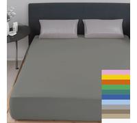 Home Tresor - Lenzuolo Matrimoniale Sotto con Angoli 100% Cotone Certificato Oeko-Tex Fresco e Traspirante Coprimaterasso con Elastico Due Piazze 170/180 x 190/200 cm Mon Ami Tortora