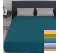 Home Tresor - Lenzuolo Matrimoniale Sotto con Angoli 100% Cotone Certificato Oeko-Tex Fresco e Traspirante Coprimaterasso con Elastico Due Piazze 170/180 x 190/200 cm Mon Ami Petrolio