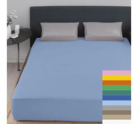 Home Tresor - Lenzuolo Matrimoniale Sotto con Angoli 100% Cotone Certificato Oeko-Tex Fresco e Traspirante Coprimaterasso con Elastico Due Piazze 170/180 x 190/200 cm Mon Ami Azzurro