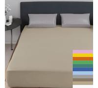 Home Tresor - Lenzuolo Singolo Sotto con Angoli 100% Cotone Certificato Oeko-Tex Fresco e Traspirante Coprimaterasso con Elastico Una Piazza 80/90 x 190/200 cm Mon Ami Beige