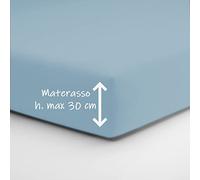 Home Tresor - Lenzuolo Sotto Matrimoniale con Angoli Elasticizzati, cm. 180 x 200 h. Materasso 30, 100% Puro Cotone, Prodotto Italiano, Azzurro