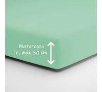 Home Tresor - Lenzuolo Sotto Matrimoniale con Angoli Elasticizzati, cm. 180 x 200 h. Materasso 30, 100% Puro Cotone, Prodotto Italiano, Verde Acqua