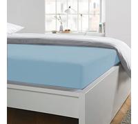Home Tresor - Lenzuolo Sotto Matrimoniale con Angoli Elasticizzati, cm. 180x200 h. Materasso 25, 100% Puro Cotone, Prodotto Italiano, Color AZZURRO