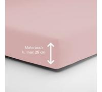 Home Tresor - Lenzuolo Sotto Matrimoniale con Angoli Elasticizzati, cm. 180x210 h. Materasso 25, 100% Puro Cotone, Prodotto Italiano, Color Rosa