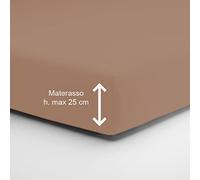 Home Tresor - Lenzuolo Sotto Matrimoniale con Angoli Elasticizzati, cm. 180x210 h. Materasso 25, 100% Puro Cotone, Prodotto Italiano, Color Nocciola