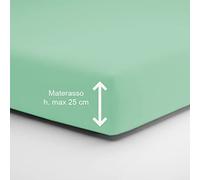 Home Tresor - Lenzuolo Sotto Matrimoniale con Angoli Elasticizzati, cm. 180x210 h. Materasso 25, 100% Puro Cotone, Prodotto Italiano, Color Verde Acqua