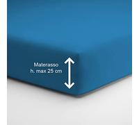 Home Tresor - Lenzuolo Sotto Matrimoniale con Angoli Elasticizzati, cm. 180x210 h. Materasso 25, 100% Puro Cotone, Prodotto Italiano, Color Avio