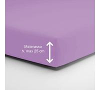 Home Tresor - Lenzuolo Sotto Matrimoniale con Angoli Elasticizzati, cm. 180x210 h. Materasso 25, 100% Puro Cotone, Prodotto Italiano, Color Lilla