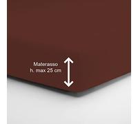 Home Tresor - Lenzuolo Sotto Matrimoniale con Angoli Elasticizzati, cm. 180x210 h. Materasso 25, 100% Puro Cotone, Prodotto Italiano, Color Marrone